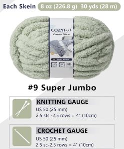Alternative view of Cozyful Chunky Yarn for Hand Knitting. #9 Thick Jumbo Big Chunky Yarn for Crocheting. Super Chunky Knit Blanket Yarns. Large Chunky Chenille Yarns. 8 Pack (30 yds 8 oz Each Skein). Sage Green