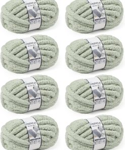 Cozyful Chunky Yarn for Hand Knitting. #9 Thick Jumbo Big Chunky Yarn for Crocheting. Super Chunky Knit Blanket Yarns. Large Chunky Chenille Yarns. 8 Pack (30 yds 8 oz Each Skein). Sage Green